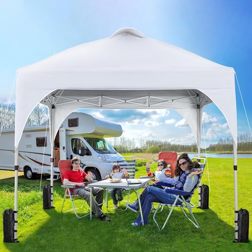 Yaheetech 8x8 Pop Up Canopy Tent with Vent, Easy Set Up Tent, Instant Sun Shelter Canopy with Wheeled Bag, 4 Sandbags, 8 Stakes & 4 Ropes, for Parties, Beach, Outdoor, White - color: White, size: 8x8