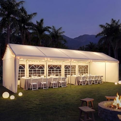 LAUSAINT HOME 10x30 Party Tent, Heavy Duty Waterproof Canopy with Removable Sidewalls & Roll-Up Door, Large White Event Shelter with Steel Frame for Wedding, Backyard, BBQ, Camping, for 20–40 People - size: 10x30