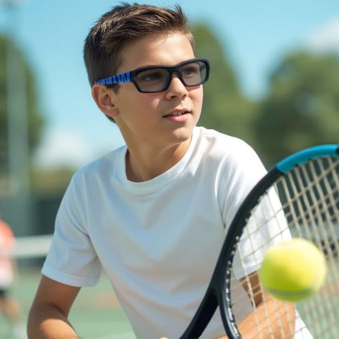 BLUE CUT Kids Sports Protection Goggles – Photochromic Safety Glasses for Children, Basketball, Baseball & Outdoor Sports - color: Black/Blue Photochromic-kids Size