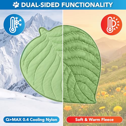 PetAmi Dog Cooling Mat, Leaf Shape, Pet Pad with Cooling Nylon & Soft Fleece, Q-Max > 0.4 Reversible All Season Blanket for Dogs & Cats, Medium 42x48 in, Sage Green - color: Sage Green, size: Medium