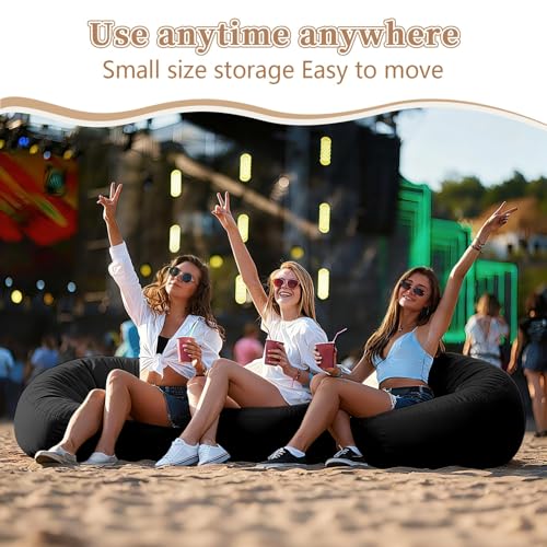 2 Pack Inflatable Bean Bag Chairs with Electric Air Pump Inflatable Chairs Blow up Couch Folding Portable Inflatable Lazy Sofa for Movie Night Living Room Outdoor Camping (2, Black) - color: Black