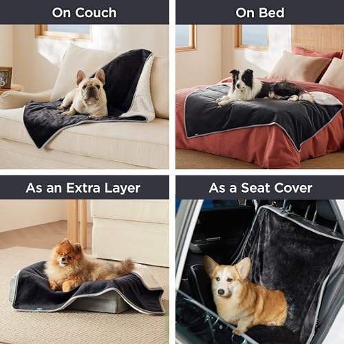 Bedsure Cat Blanket for Indoor Cats - Waterproof Calming Cat Blankets for Couch Protection, Sherpa Fleece Pet Blanket, Soft Plush Reversible Throw Furniture Protector, 40"x30", Black - color: Black, size: M(30x40")