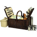 Picnic at Ascot Buckingham Willow Picnic Basket with Service for 4 and Coffee Service - Blue Stripe - color: Brown Wicker- Santa Cruz Plates/Napkins