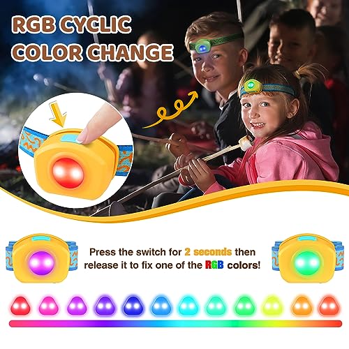 EverBrite LED Headlamp Rechargeable Kids Headlamp with RGB Mode and Adjustable Headband, 3 Modes Multicolor Headlamp for Kids, Bright Kids Head Lamp for Camping, Reading, Exploring, Hiking, Birthday - color: Orange