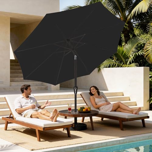 MEWAY 9ft Patio Umbrella Outdoor Table Umbrellas with Push Button Tilt and Crank, Market Umbrella 8 Sturdy Ribs for Deck, Garden, Pool and Backyard, Black - color: Black, size: 9ft