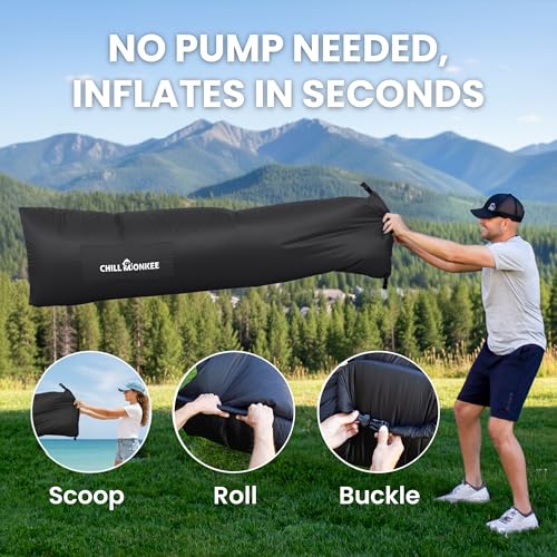 Portable Inflatable Lounger for Beach & Camping – Self-Inflating Air Couch, Beach Sofa, and Outdoor Lounge Chair for Relaxation and Comfort - color: Black