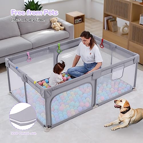 Dripex Large Baby Playpen 71"x47", Big Play Pens for Babies and Toddlers- Indoor & Outdoor Kids Safe Play Area, Soft Breathable Visible Mesh, Anti-Fall & Anti-Slip Design Baby Fence, Grey - color: Grey, size: 71"×47"