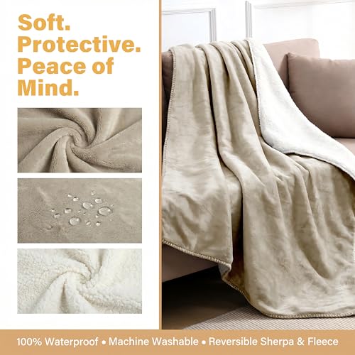Kritter Planet Waterproof Pet Blanket - Soft Sherpa Dog Blanket, Washable Leakproof Blanket for Pets, Waterproof Pad for Dogs & Cats - color: Taupe, size: 50×60 Inches