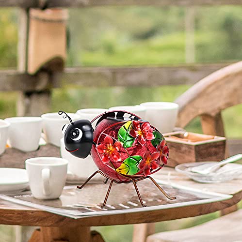 MUMTOP Solar Lantern, Waterproof LED Solar Lights Outdoor Ladybug Decorative Tabletop Lanterns for Patio Garden Table Decor - style: Ladybug
