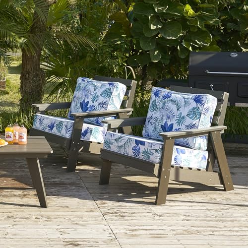 ARTPLAN Deep Seat Outdoor Patio Chair Cushions,2-Piece Seat and Back Cushion Set 24x24x6 and 18x24 Inches,Square,Floral,Blue White Flowers - color: Blue White