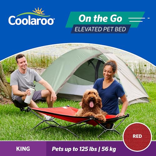 Coolaroo On-The-Go Elevated Dog Bed - Foldable Pop-Up Travel Dog Bed with Breathable, Moisture-Resistant Fabric, Carry Bag Included, Lightweight & Portable, Red, Extra Large - color: Red, style: King