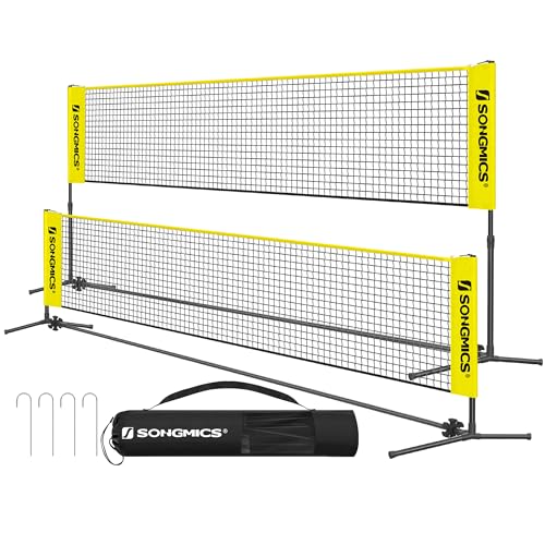 SONGMICS Badminton Net, Height Adjustable Volleyball Net, Pickleball Net for Junior Tennis, Kids, Indoor Outdoor Court, Foldable Nylon Net with Poles 10ft/13ft/16.5ft Wide - color: Yellow, size: 16.5FT