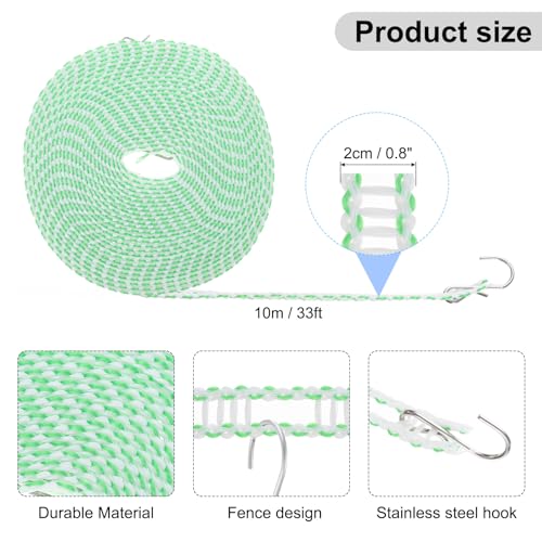 uxcell Windproof Clothesline, 10M 33ft Plastic Non-Slip Clothes Drying Rope Portable Travel Clothesline for Courtyard Outdoor Laundry Camping, Green - color: Green, size: 32.8ft