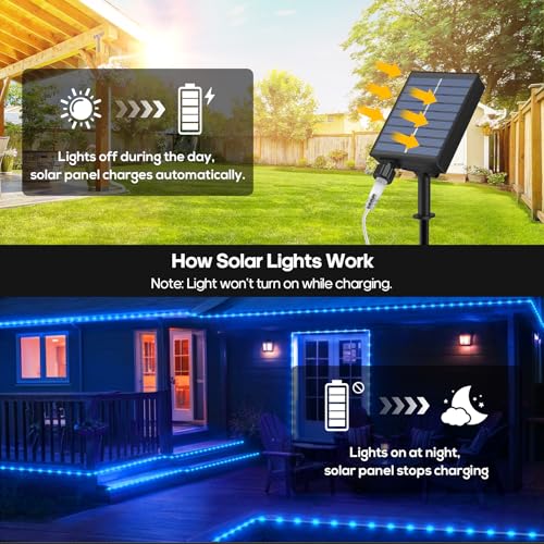 ICRGB Solar Pool Lights for Above Ground, 66FT 200LED 1800mAh Solar Rope Lights Outdoor, IP67 Waterproof Blue String Light with Remote, 8 Modes & Timing, Pool Garden Patio Fence Walkway Christmas - color: Blue, size: 66FT