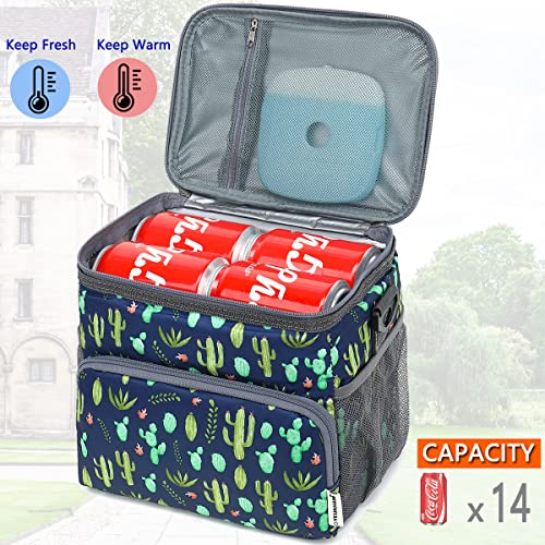 GYEUKHAM Insulated Reusable Lunch Bag Adult Large Lunch Box for Women and Men with Adjustable Shoulder Strap,Front Zipper Pocket and Dual Large Mesh Side Pockets,Cactus - color: Cactus
