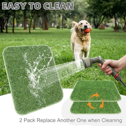 KOOLTAIL Dog Grass Pad with Washable Pee Pads for Puppy Potty Tray,2 Pack 32"*38" Soft Artificial Turf Multipurpose Reusable Grass Patch Pads for Dogs Litter Box, Leakproof for Doggie Training - size: 32" x 38" (2 Pack)