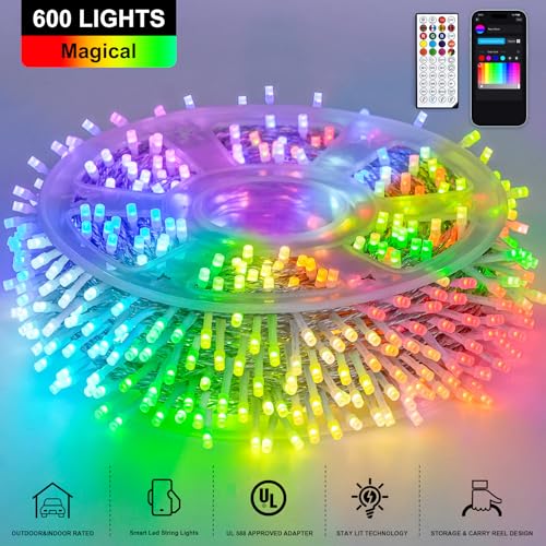 JMEXSUSS 600 LED RGB String Light Outdoor Indoor, Christmas Lights Outdoor Clear Wire Christmas Lights Plug in for Bedroom Tree Room Party Birthday Decorations - color: RGB (Red, Green, Blue), size: 600 LED