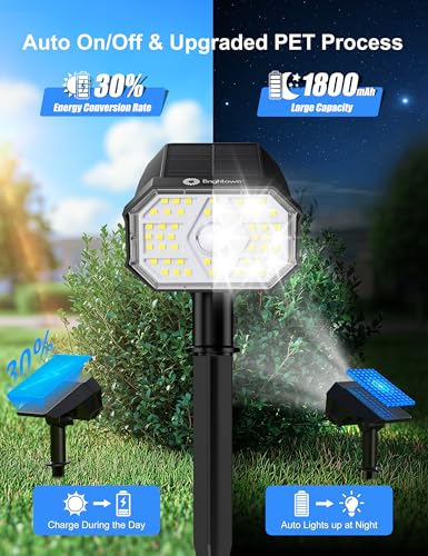 Brightown 6 Pack Solar Motion Lights Outdoor Waterproof, Motion Sensor Spot Lights- 58 LED/3 Modes Solar Powered Spotlights 2-in-1 Auto On/Off for Outside Yard Wall Garden, Cool White - color: Motion Sensor, size: 6 Pack