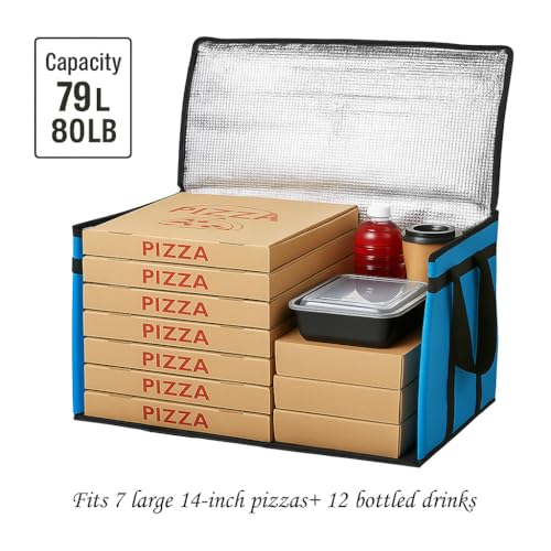 Bodaon Large 2-Pack Insulated Food Delivery Bag, XXXL Bags, Rideshare Delivery Bag, Grocery Shopping and Catering, Cold/Hot Styrofoam Carrier for Travel/Car, Warmer/Frozen - color: Blue, size: XXX-Large(without Hard Bottom)