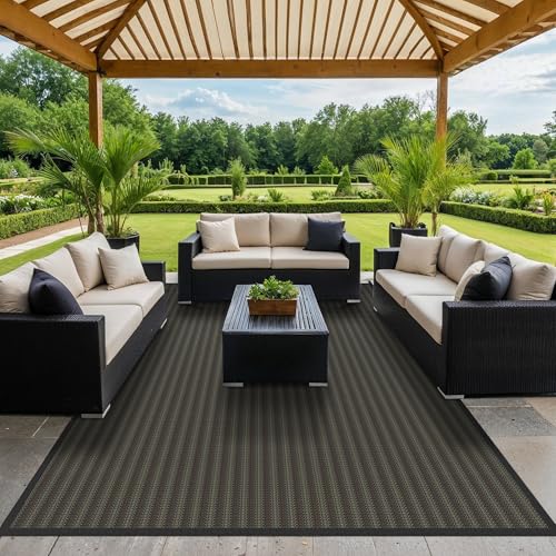 GENIMO Outdoor Rug 10x14 ft Waterproof, Reversible Plastic Straw Patio Rug for RV Camping Mat, Deck, Backyard Balcony Mat - Lightweight & Easy to Clean, Black & Brown - color: Blackbrown-w, size: 10' x 14' (Rectangular)