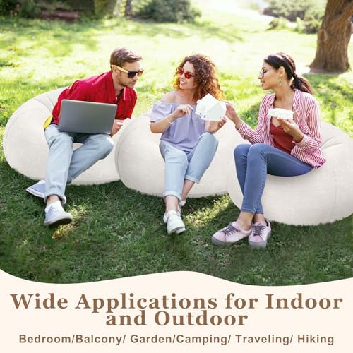 Realspring Inflatable Bean Bag Chairs Outdoor Blow up Camping Chairs Inflatable Lazy Sofa Folding Portable Bean Bag Loungers Couch for Movie Night (Beige,4 Pcs) - color: Beige