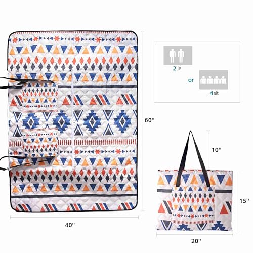 Outdoor Packable Picnic Blanket with Zipper Folds into Tote Bag with Large Storage and Shoulder Strap, Waterproof Sandproof for Lawn Beach Hiking Camping (colorful1, Small) - color: Colorful1, size: Small