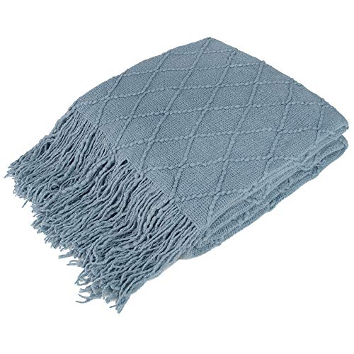 PAVILIA Dusty Blue Knit Throw Blanket for Couch, Twin Bed, Soft Knitted Farmhouse Sofa Throw for Living Room, Lightweight Decorative Summer Blanket for Chair, Outdoor Textured Boho Blanket, 60x80 - color: Dusty Blue, size: 60 X 80 Inches - Twin