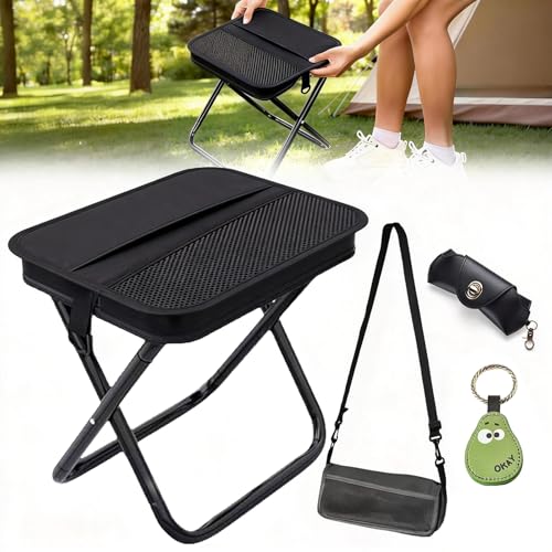 JELUTRIC Portable Ultralight Collapsible Camping Stool,Folding Lightweight Chair, Handy Fishing Stool 350 LB,Backpack Pocket Stool for Hiking Picnic Travel with Sunglass Bag and Magnetic Hat Clip - color: Black
