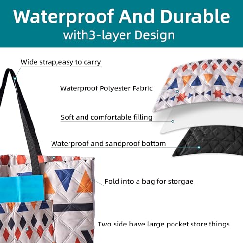 Outdoor Packable Picnic Blanket with Zipper Folds into Tote Bag with Large Storage and Shoulder Strap, Waterproof Sandproof for Lawn Beach Hiking Camping (colorful2, Large) - color: Colorful2, size: Large