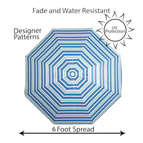 LOTTAFUN 6.5ft Beach Umbrella - Heavy Duty Wind Resistant UV 50+ Portable Sun Shade with Sand Anchor & Carry Bag, Outdoor Folding Umbrella for Beach, Pool, Patio, Garden (Blue diagonal strip) No Tilt - color: Blue diagonal strip