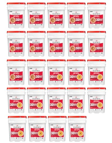 ReadyWise 1 Year Emergency Food Supply - 3,576 Servings, 24 Buckets, Freeze Dried Protein Meals, Disaster Survival Food Storage, Ready to Eat, Camping Essentials, up to 25 Year Shelf Life - size: 12 Months