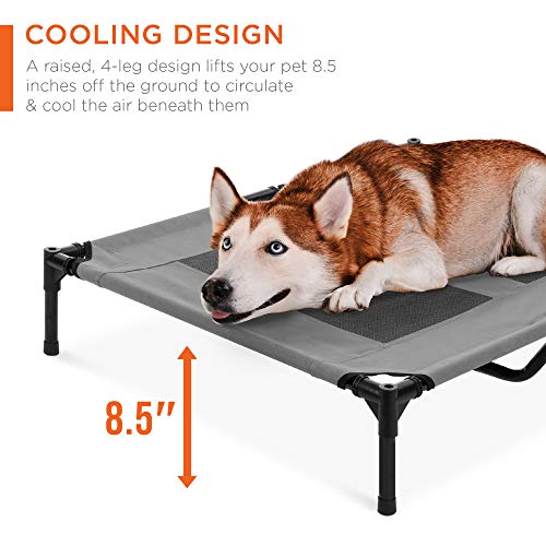 Best Choice Products 36in Elevated Cooling Dog Bed, Outdoor Raised Mesh Pet Cot w/Removable Canopy Shade Tent, Carrying Bag, Breathable Fabric - Gray - color: Gray, size: 36in
