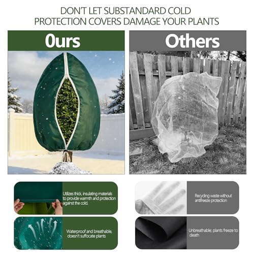 Plant Covers Freeze Protection, 2 Pack Frost Cloth with Zipper Drawstring 47’’×71’’, Reusable Outdoor Protection Jacket for Shrub Tree Potted Plants Winter Cold Weather(Green) - size: 47"×71"