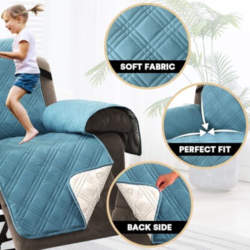 PrinceDeco Recliner Cover 100% Waterproof Couch Cover Sofa Cover for Living Room Water Resistant Furniture Protector with Elastic Straps for Pets Dog(Recliner28,Smoke Blue) - color: Smoke Blue, size: Recliner
