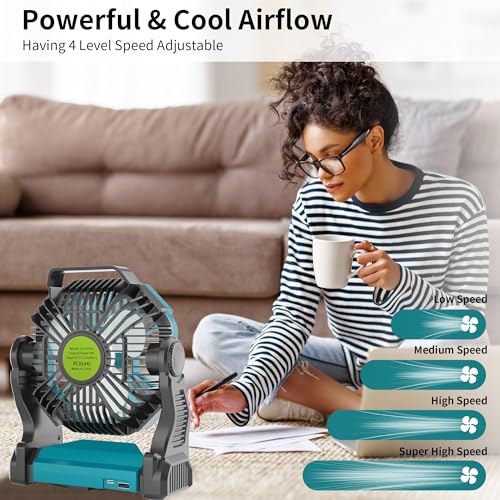 Battery Powered Fan，270° Rotating Battery Operated Camping Fan Rechargeable, USB Desk Personal Table Cordless with Hook, Outdoor Camping for Tents,Travel X23 Cyan - color: Cyan