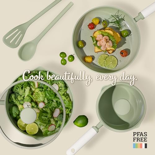CAROTE Ceramic Cookware Set Nonstick, 9pcs Pots and Pans Set Non stick, Non-Toxic & PFAS-Free,Dishwasher, RV/Camping Cookware Set,Sauce Pan with Lid, Green - color: Green, size: Saucepan