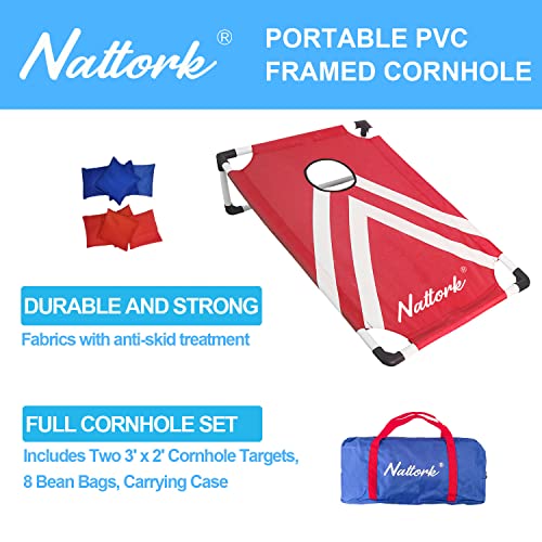 Portable Cornhole Set with 2 Collapsible Cornhole Boards, 8 Cornhole Bean Bags and Carrying Case for Yard Toss Game, Indoor Outdoor Camping Games for Family Parties (3 x 2-feet) - color: Blue Red