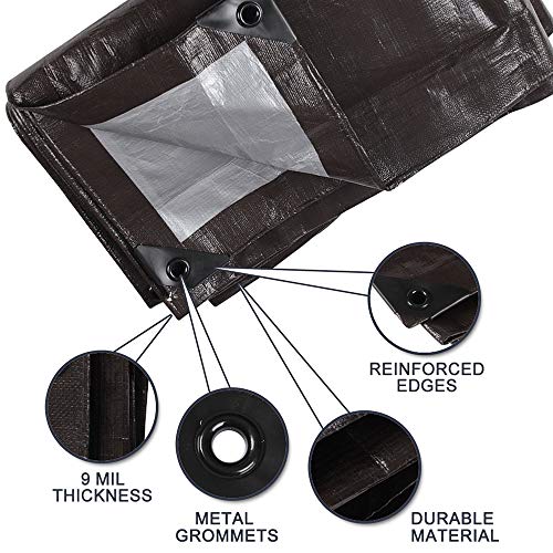 Outdoor Tarp Heavy Duty Multi-Purpose Waterproof 16 X 20 Feet Silver/Brown Poly Tarps Outdoor Cover - color: 9mil Brown/Silver, size: 16x20 FT