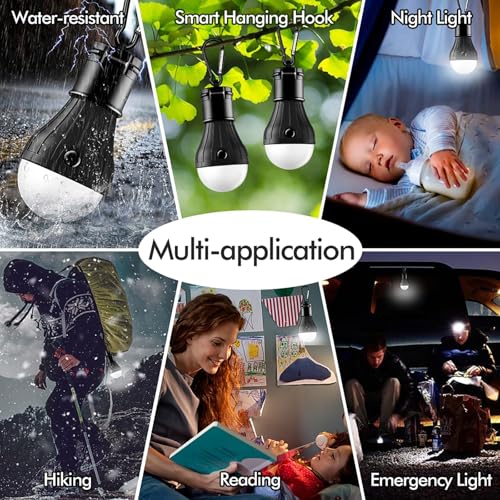 FLY2SKY Portable LED Tent Lamp Emergency Lights with Hook, Hurricane Bulb Lantern Equipment for Camping, Hiking, Backpacking, Fishing Outage, Multicolor, 4 Pack - style: D-CLOSED-HOOK