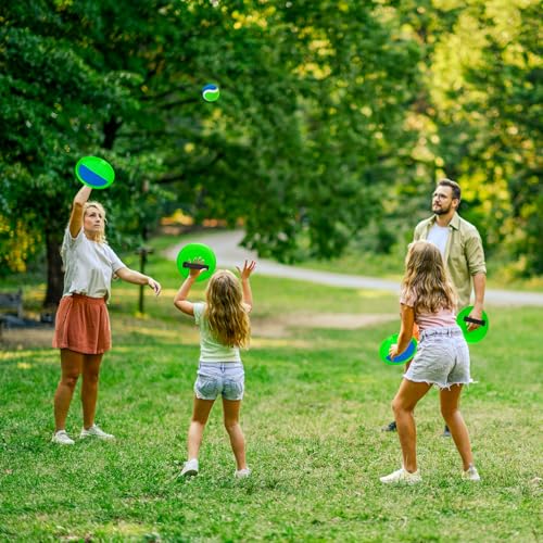 PlayZap Toss and Catch Ball Set - Outdoor Toys for Family Games - Outside Yard Pool Beach Flyball Game for 3 4 5 6 7 8+ Years Old Boys Girls - Classic Birthday Gift for Kids Youth Adults - color: Green 4 Paddles 4 Balls