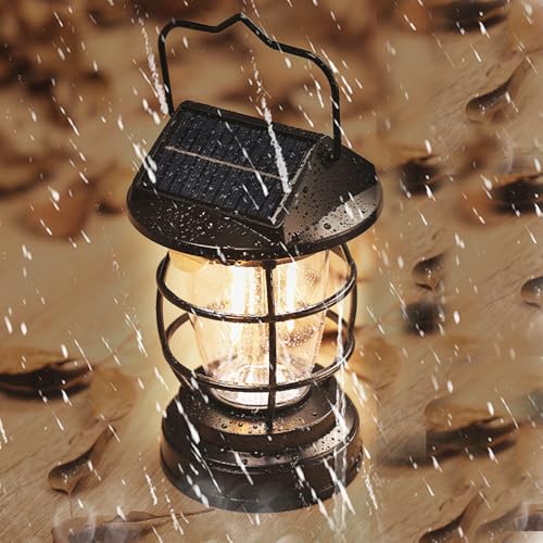 [1200lm] Motion Sensor Solar Lanterns Outdoor Tent Lights Portable Camping Exterior Front Porch Waterproof Table Desk Wall Sconce Lamp Rechargeable Anti Rust Coach for House Doorway Garage 1 Pack