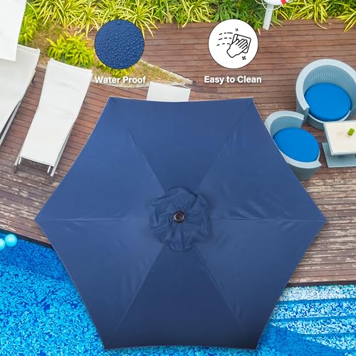 Simple Deluxe 7.5ft Patio Umbrella Outdoor Table Market Yard Umbrella with Push Button Tilt/Crank, 6 Sturdy Ribs for Garden, Deck, Backyard, Pool, Blue - color: Blue-New, size: 7.5ft