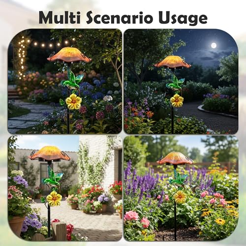 Solar Outdoor Lights Decorative Solar Glass Mushroom Lights Waterproof LED Yellow Garden Stake Light for Walkway Pathway Lawn Patio Yard Decorations. - color: Orange
