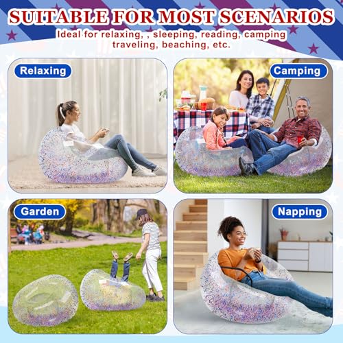 Realspring Inflatable Bean Bag Chair for Adult Bean Bag Sofa Chair Blow up Inflatable Furniture for Outdoor Living Room Bedroom Balcony Travel Party Gift Accessories(Colorful Glitter,2 Pcs) - color: Colorful Glitter