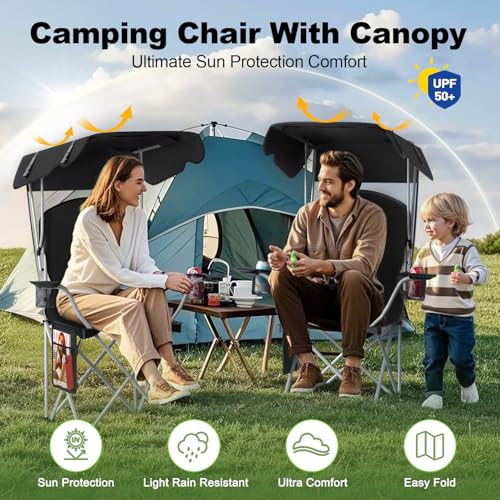 VTOY Portable Camping Chair with Canopy - Folding Chair with Canopy, Durable 600D Oxford Canopy Chair for Camping, Beach, Picnics, Fishing & Sports - color: 1pack Black