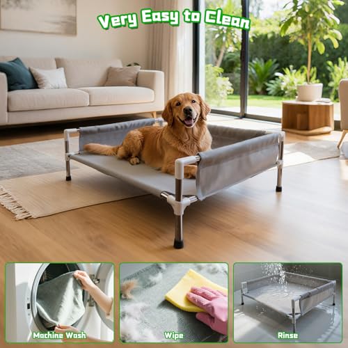 Makerfire Elevated Dog Bed, Raised Dog Sofa Bed for Medium Dogs, Detachable Cooling Indoor/Outdoor Pet Cot with Non-Slip Feet, Polyester Cotton (33''L x 26.5''W x 11.6''H) - color: Grey-M+ (33'' L x 26.5'' W x 11.6" H)
