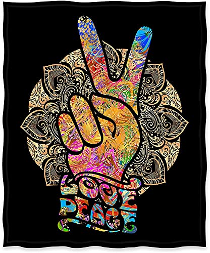Jekeno Peace Sign Blanket Hippie Gifts for Dad Women Kids Girls Birthday Father's Day Home Bedroom Living Room Decor Soft Cozy Lightweight Plush Throw Blankets Black 50"x60" - color: Peace-431, size: 50"x60"