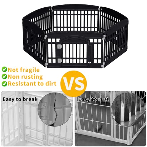 Pet Playpen Foldable Gate for Dogs Heavy Plastic Puppy Exercise Pen Indoor Outdoor Small Pets Fence Puppies Folding Cage 6 Panels for Puppies and Small Dogs House Supplies (Black 6*Panel) - color: Black, style: Black 6*panel