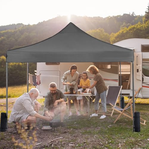 OLIXIS 10x10 Ft Pop Up Canopy Tent, Waterproof Outdoor Canopy, Portable Instant Shade Shelter with Sandbags for Beach, Backyard, Parties, Camping and Commercial Events, Classic Grey - color: Classic Grey, size: 10 X 10 Ft