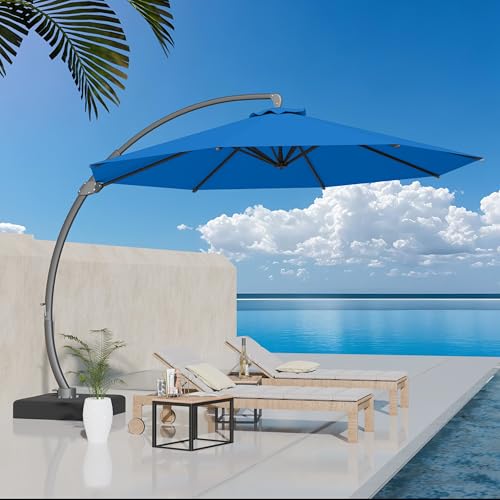Kingdura 11ft Offset Cantilever Patio Umbrella with Base Included, Large Round Aluminum Outdoor Umbrella, 360° Rotation & Infinite Tilt, Heavy Duty Frame for Deck Pool Backyard, Royal blue - color: Royal blue, size: 11 FT